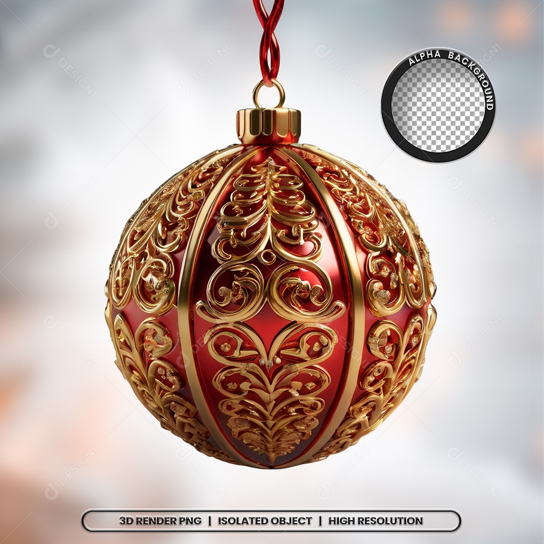 Elemento 3D Bola Vermelha Com Detalhes Dourado Decoração de Natal para Composição PSD