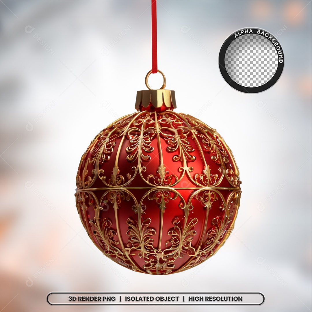 Elemento 3D Bola Vermelha Com Detalhes Dourado Decoração de Natal para Composição PSD