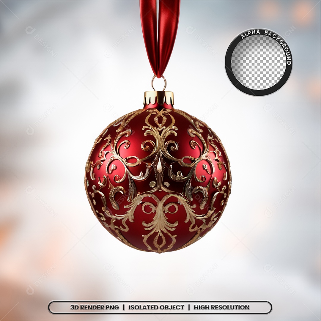 Elemento 3D Bola Vermelha Com Detalhes Dourado Decoração de Natal para Composição PSD