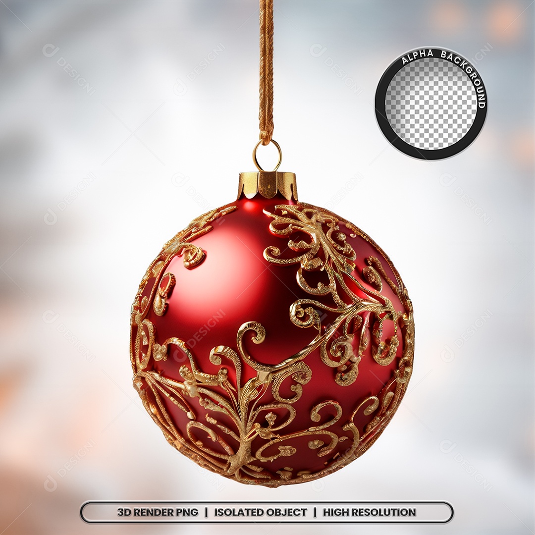 Elemento 3D Bola Vermelha Com Detalhes Dourado Decoração de Natal para Composição PSD