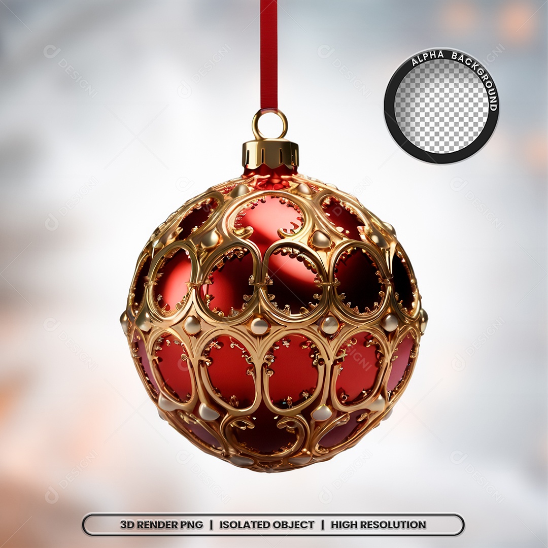 Elemento 3D Bola Vermelha Decoração de Natal para Composição PSD