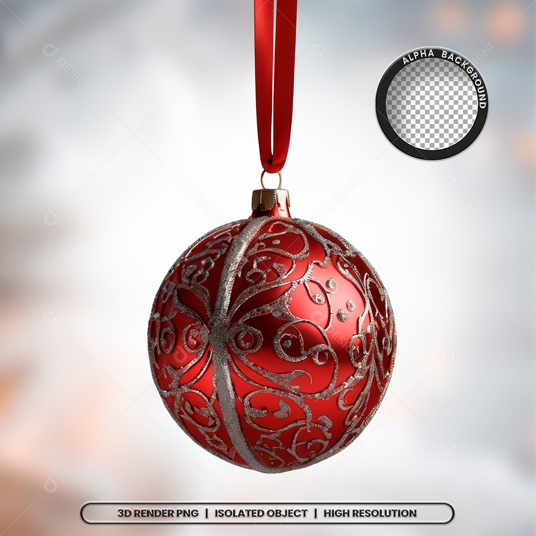 Elemento 3D Bola Vermelha Decoração de Natal para Composição PSD
