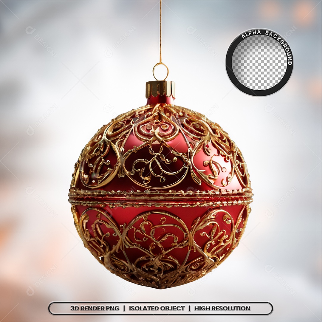 Elemento 3D Bola Vermelha Decoração de Natal para Composição PSD