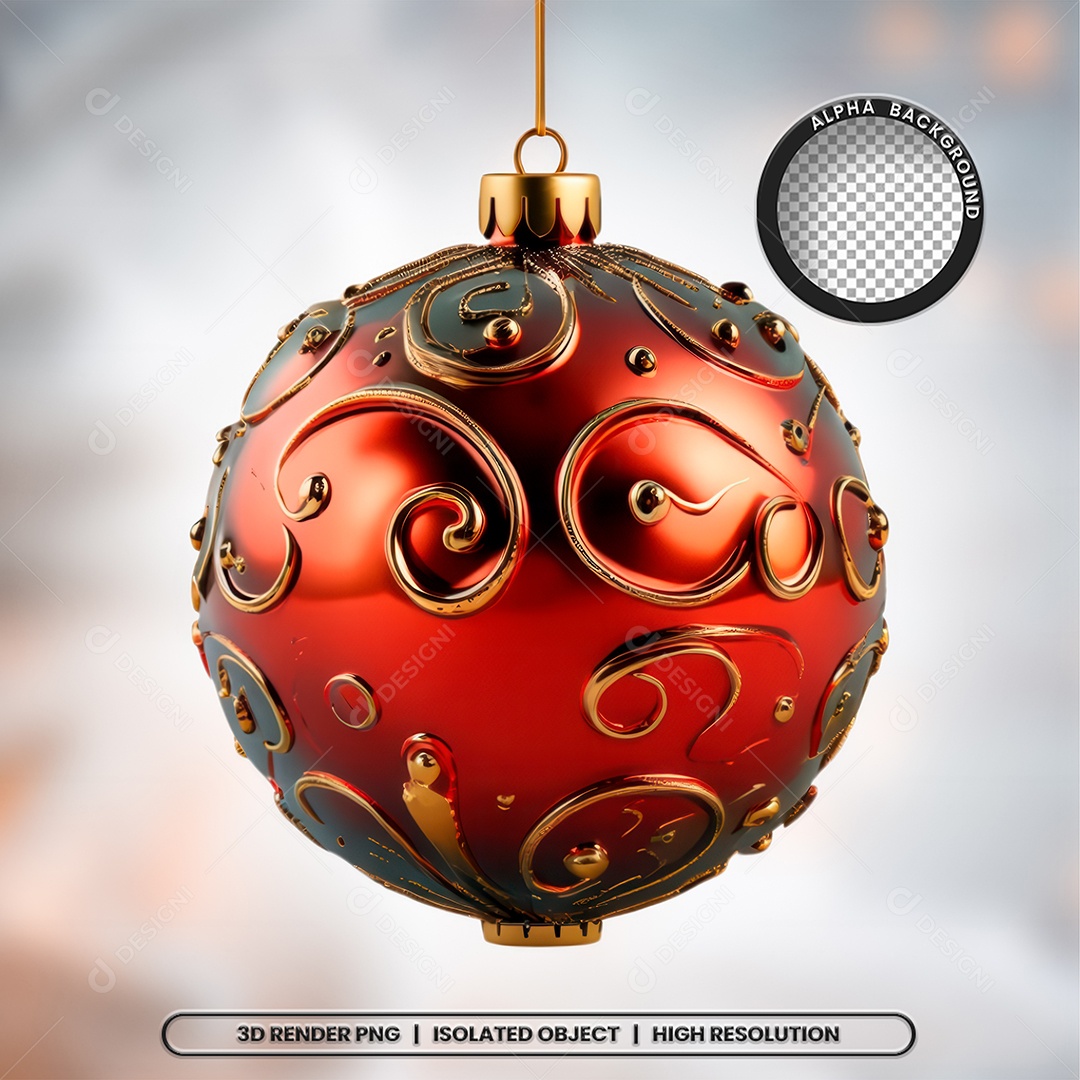 Elemento 3D Bola Vermelha Decoração de Natal para Composição PSD