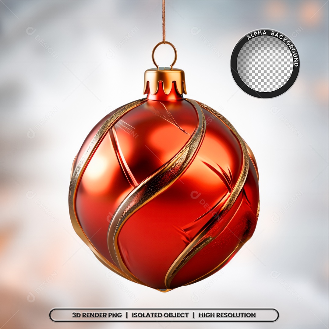 Elemento 3D Bola Vermelha Decoração de Natal para Composição PSD
