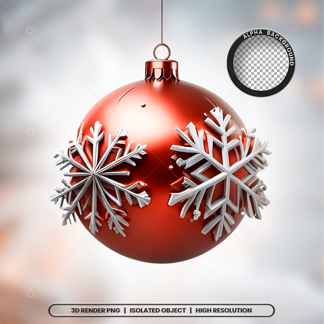 Elemento 3D Bola Vermelha Decoração de Natal para Composição PSD