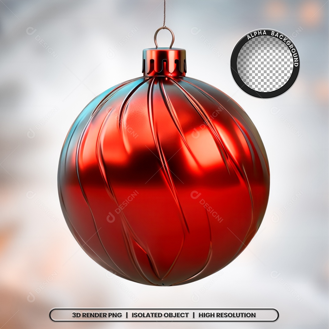 Elemento 3D Bola Vermelha Decoração de Natal para Composição PSD