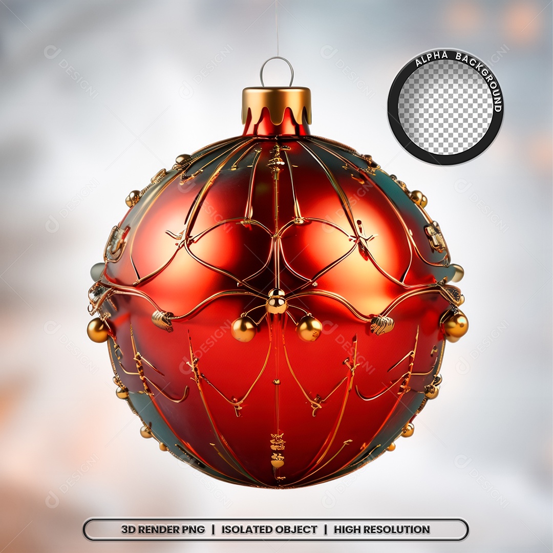 Elemento 3D Bola Vermelha Decoração de Natal para Composição PSD