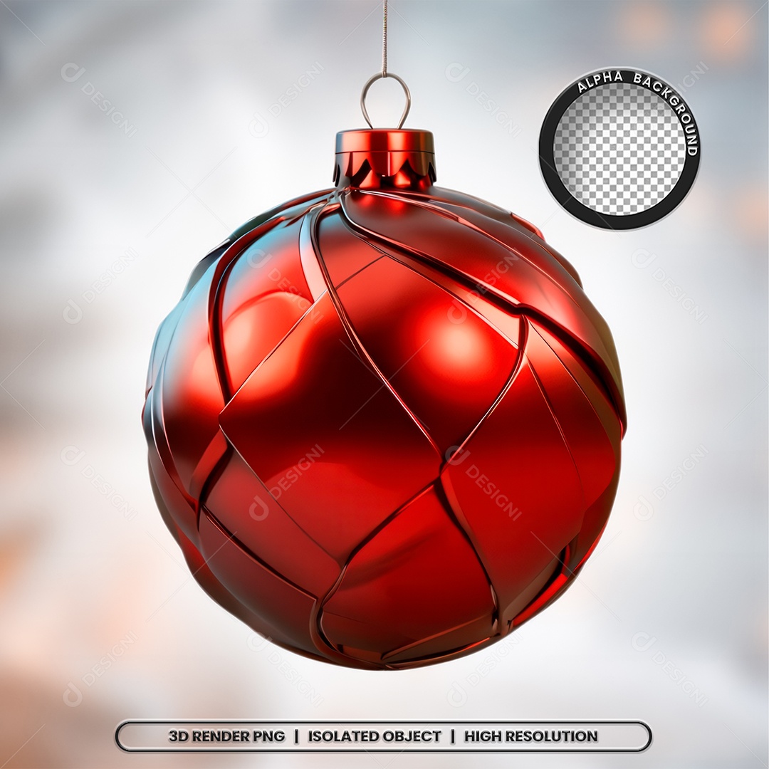 Elemento 3D Bola Vermelha Decoração de Natal para Composição PSD