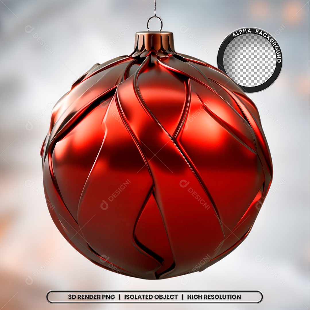 Elemento 3D Bola Vermelha Decoração de Natal para Composição PSD