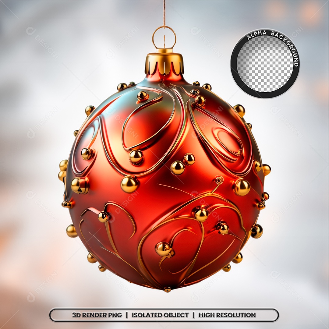 Elemento 3D Bola Vermelha Decoração de Natal para Composição PSD