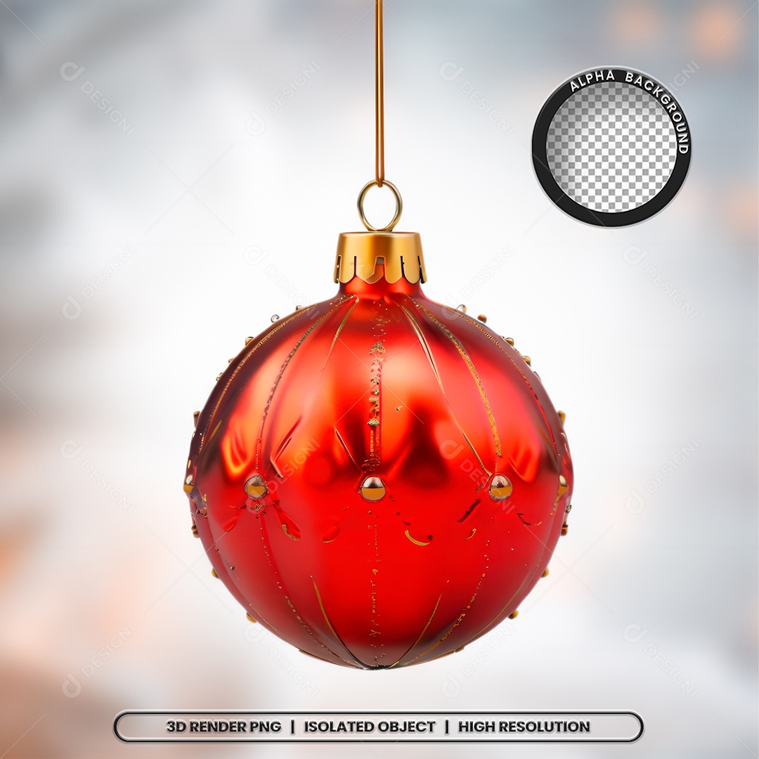 Elemento 3D Bola Vermelha Decoração de Natal para Composição PSD