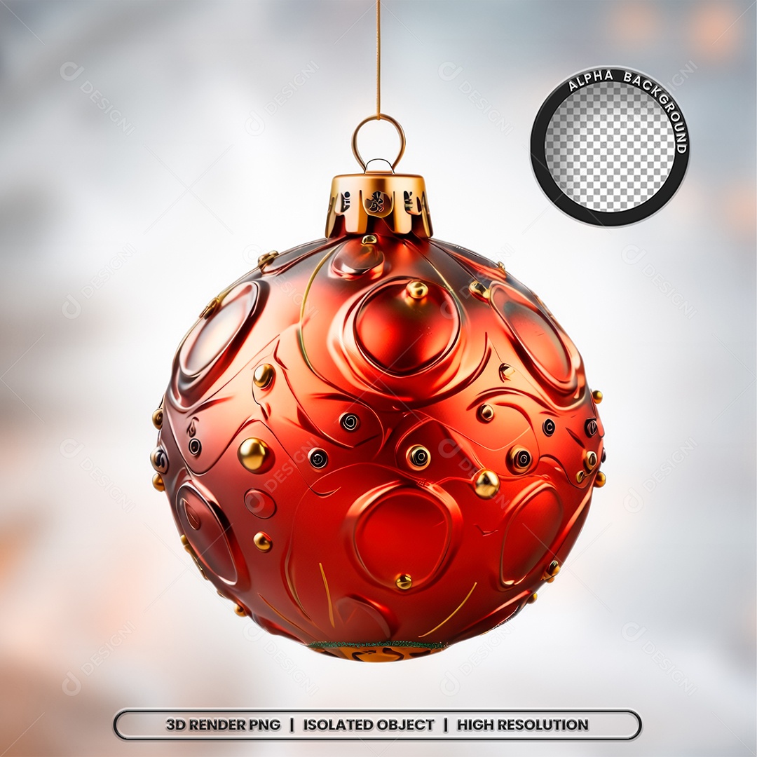 Elemento 3D Bola Vermelha Decoração de Natal para Composição PSD