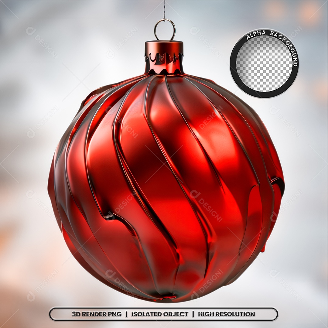 Elemento 3D Bola Vermelha Decoração de Natal para Composição PSD