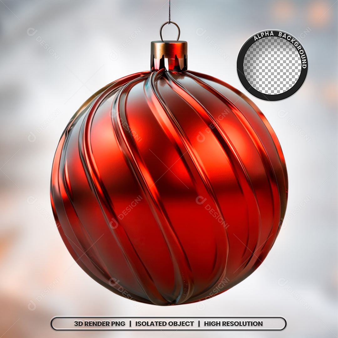 Elemento 3D Bola Vermelha Decoração de Natal para Composição PSD