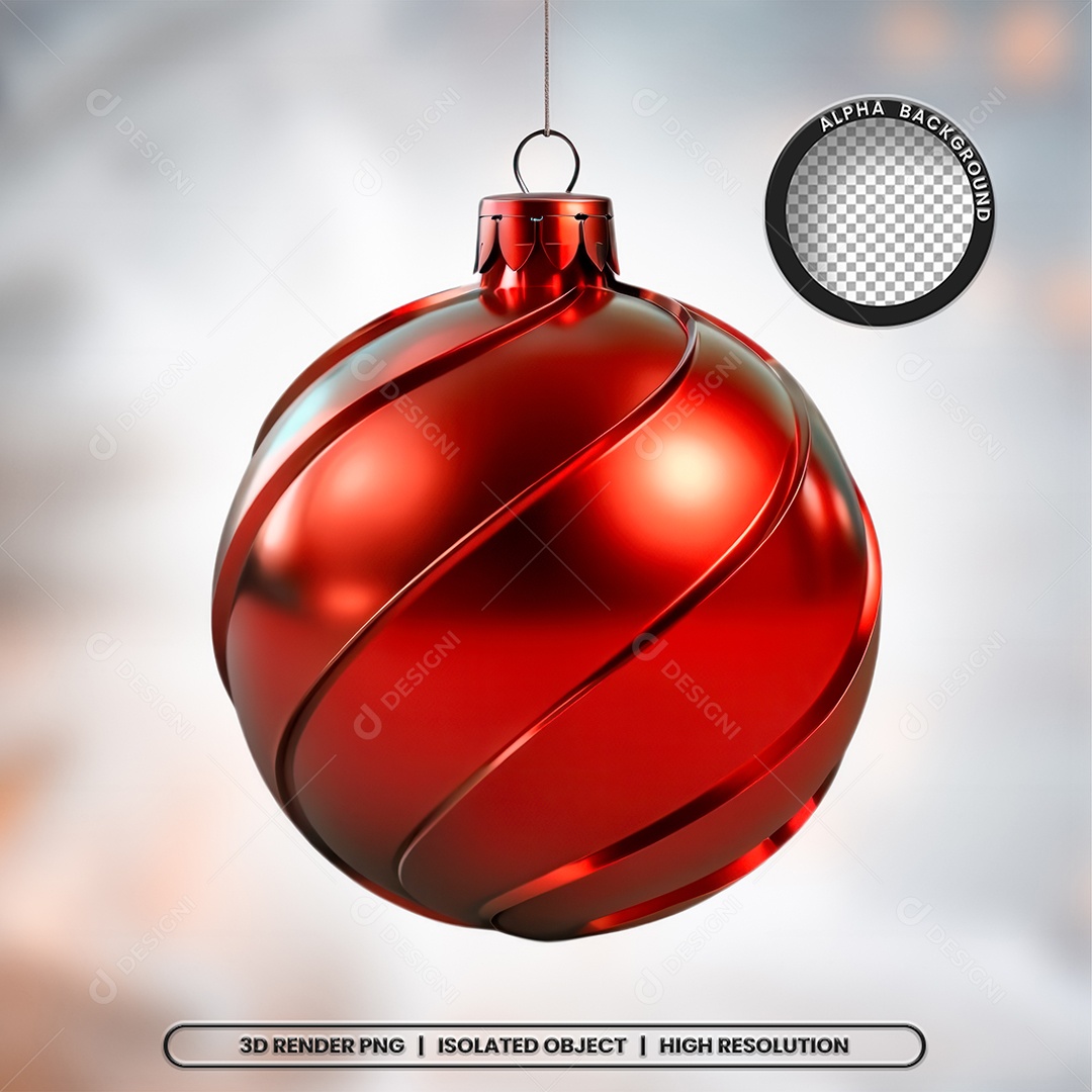 Elemento 3D Bola Vermelha Decoração de Natal para Composição PSD