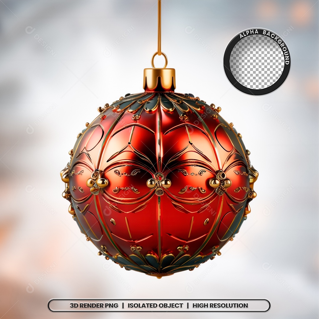 Elemento 3D Bola Vermelha Com Detalhes Dourado Decoração de Natal para Composição PSD