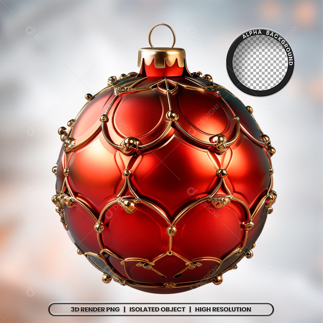 Elemento 3D Bola Vermelha Com Detalhes Dourado Decoração de Natal para Composição PSD