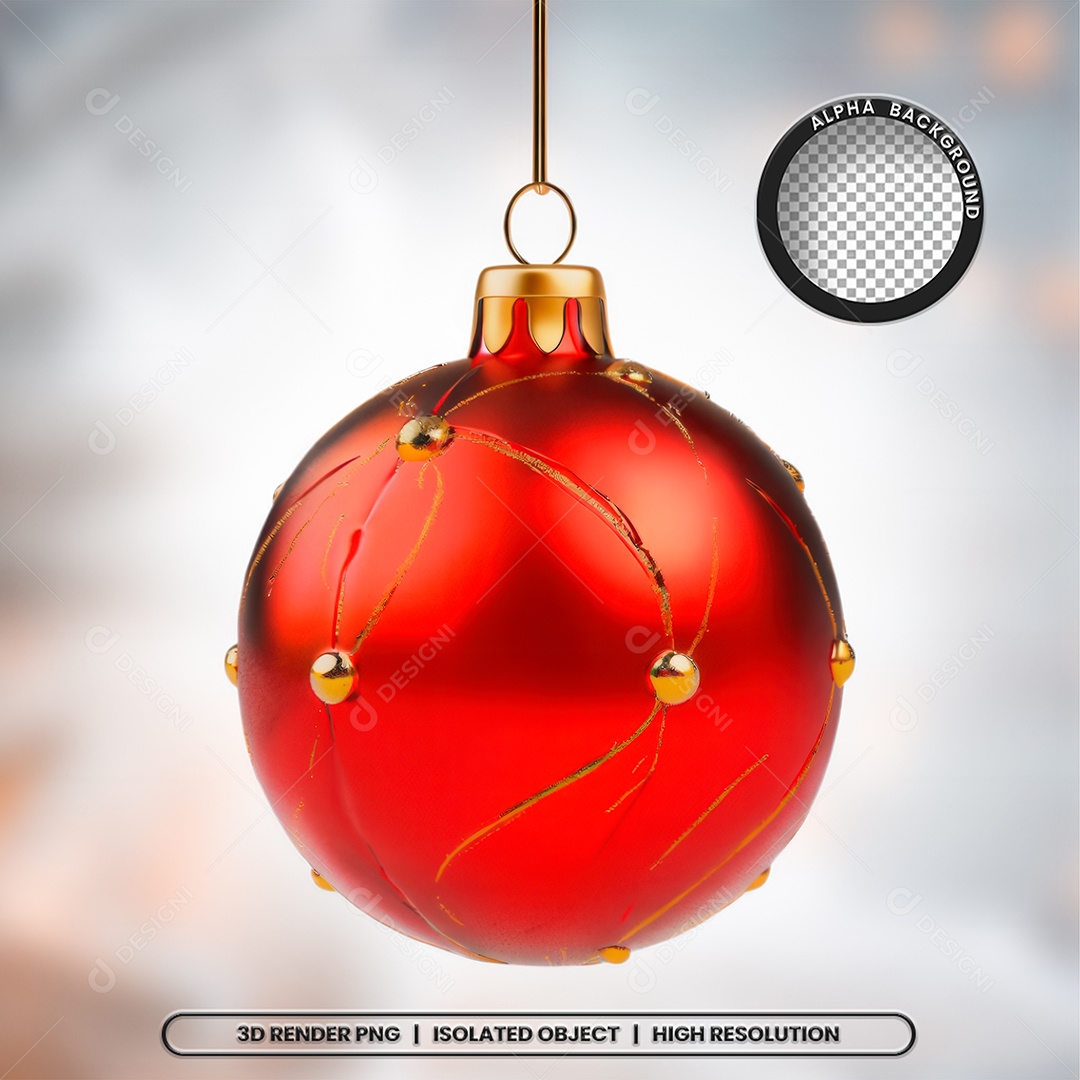 Elemento 3D Bola Vermelha Com Detalhes Dourado Decoração de Natal para Composição PSD