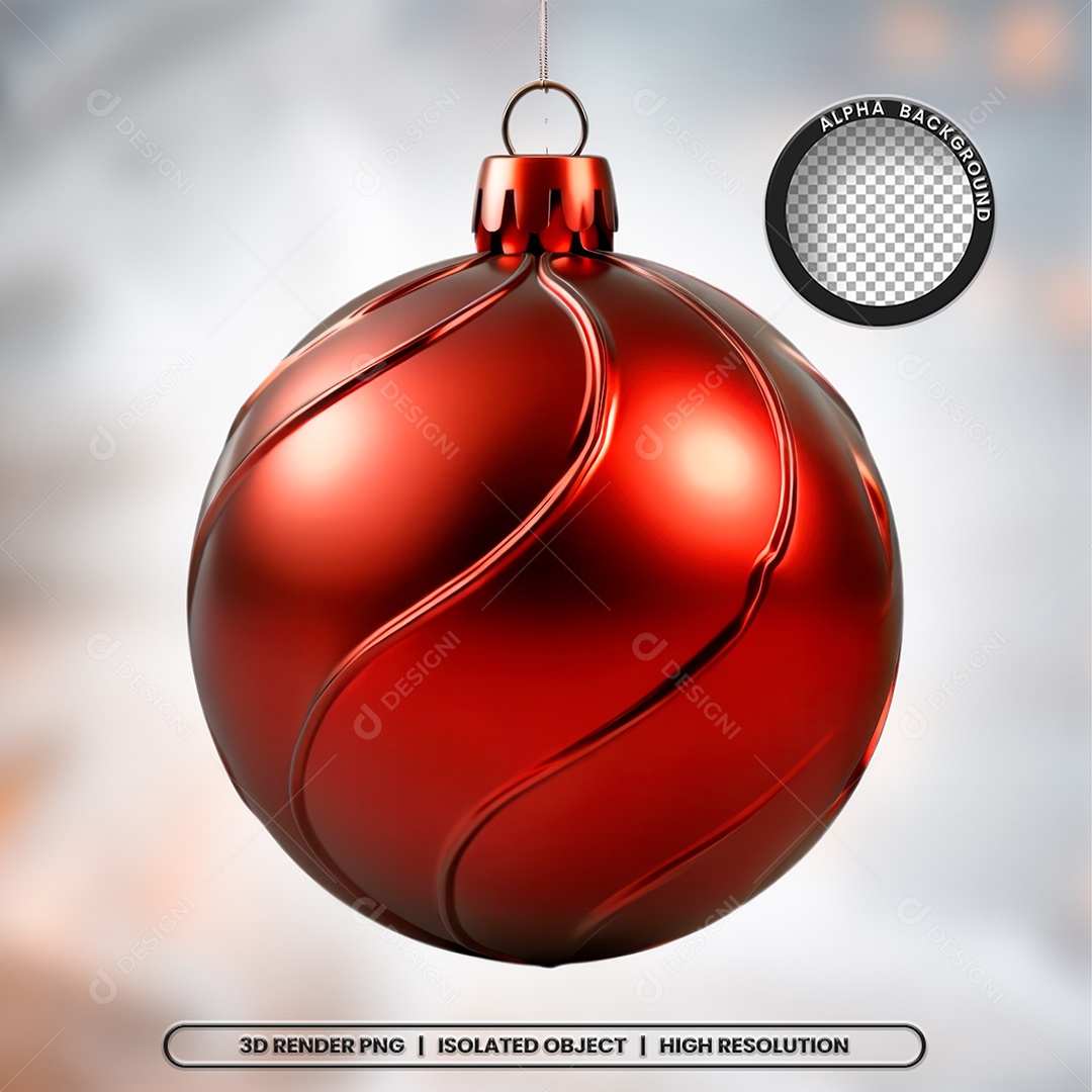 Elemento 3D Bola Vermelha Decoração de Natal para Composição PSD