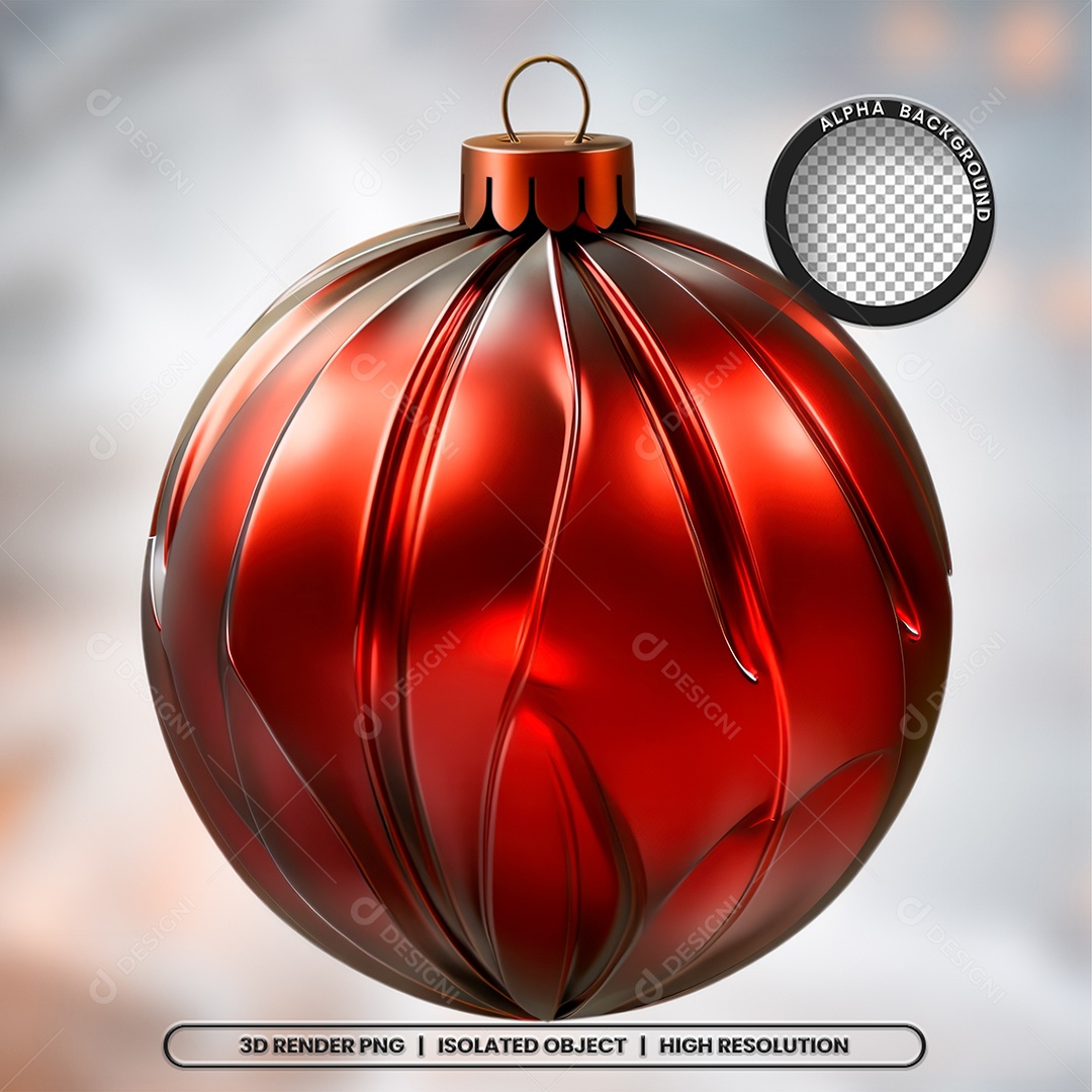 Elemento 3D Bola Vermelha Decoração de Natal para Composição PSD