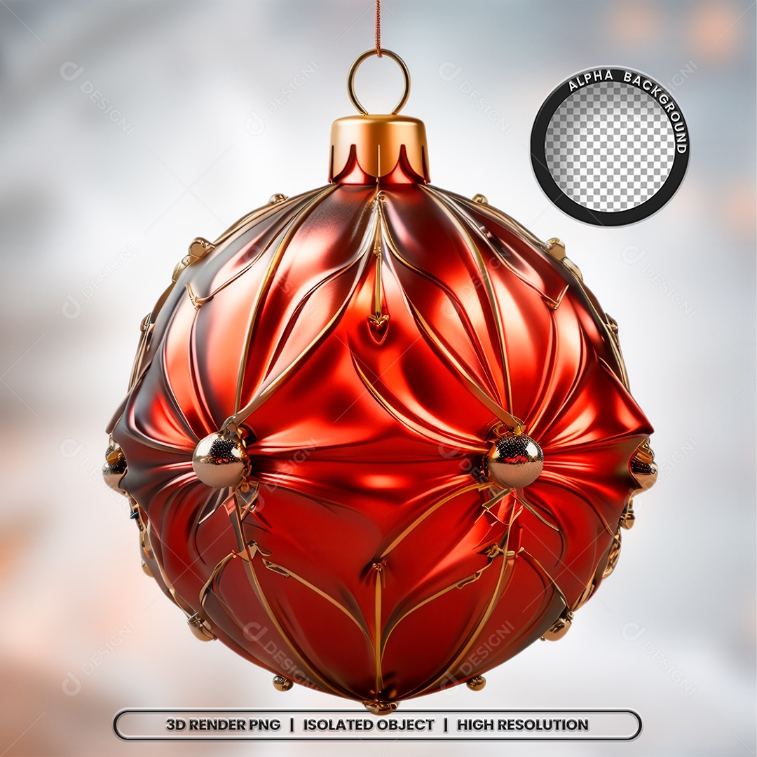 Elemento 3D Bola Vermelha Decoração de Natal para Composição PSD