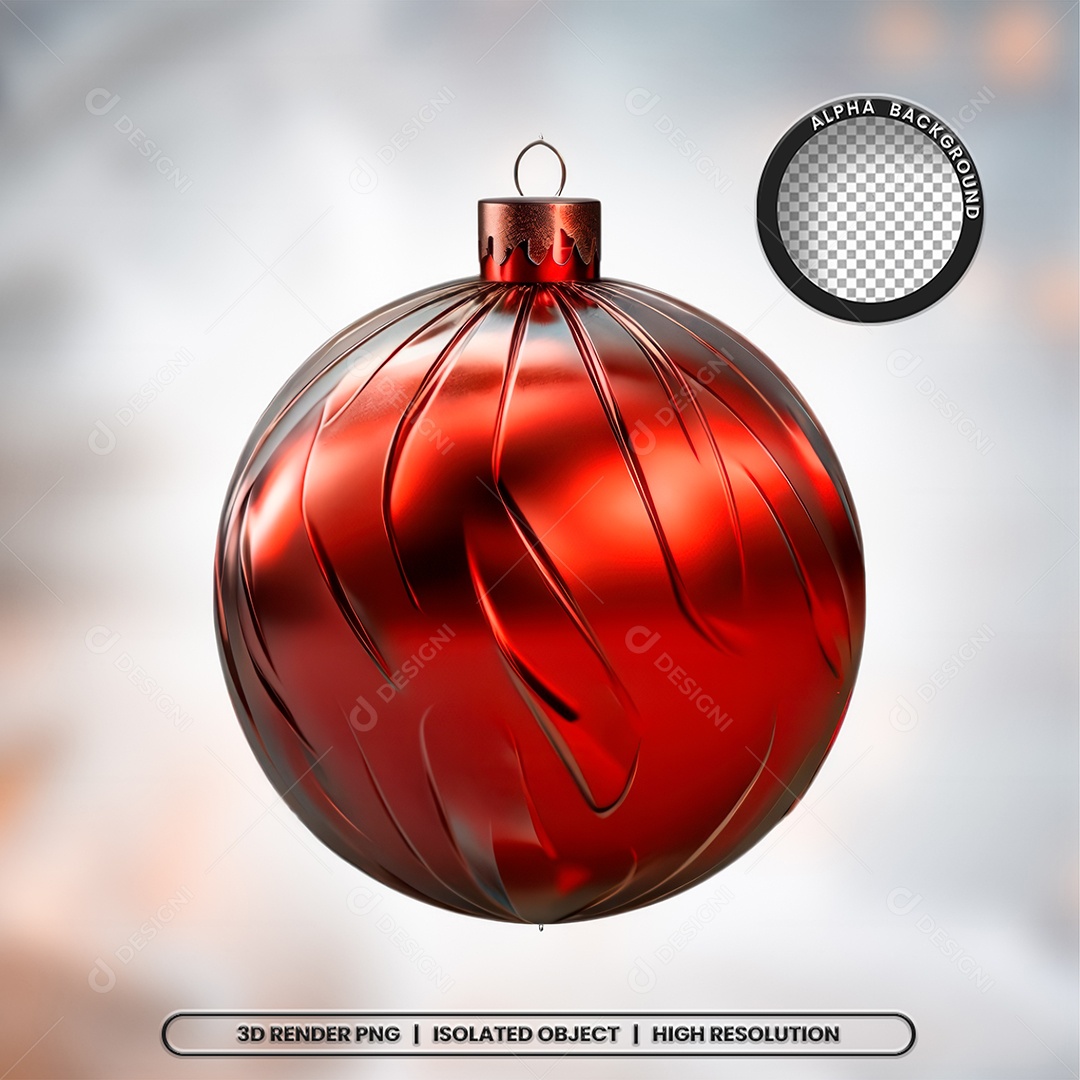 Elemento 3D Bola Vermelha Decoração de Natal para Composição PSD