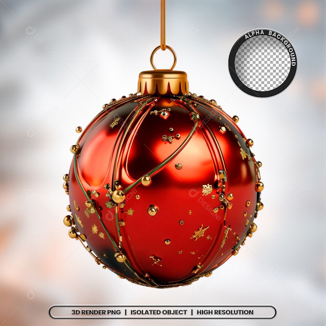 Elemento 3D Bola Vermelha Decoração de Natal para Composição PSD
