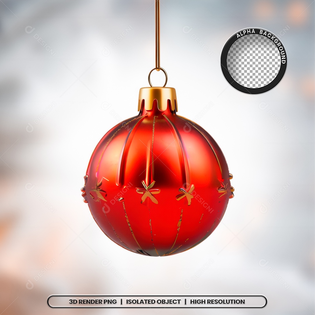 Elemento 3D Bola Vermelha Decoração de Natal para Composição PSD