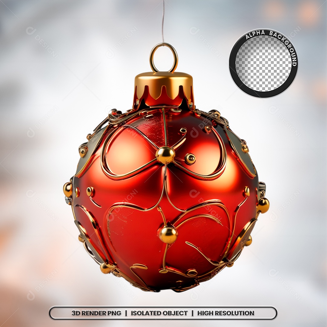 Elemento 3D Bola Vermelha Decoração de Natal para Composição PSD