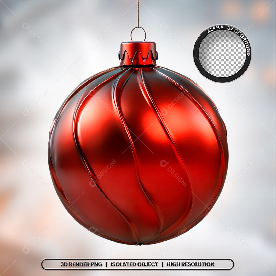 Elemento 3D Bola Vermelha Decoração de Natal para Composição PSD