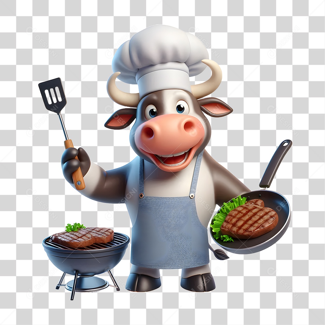 Mascote Touro Churrasqueiro PNG Transparente