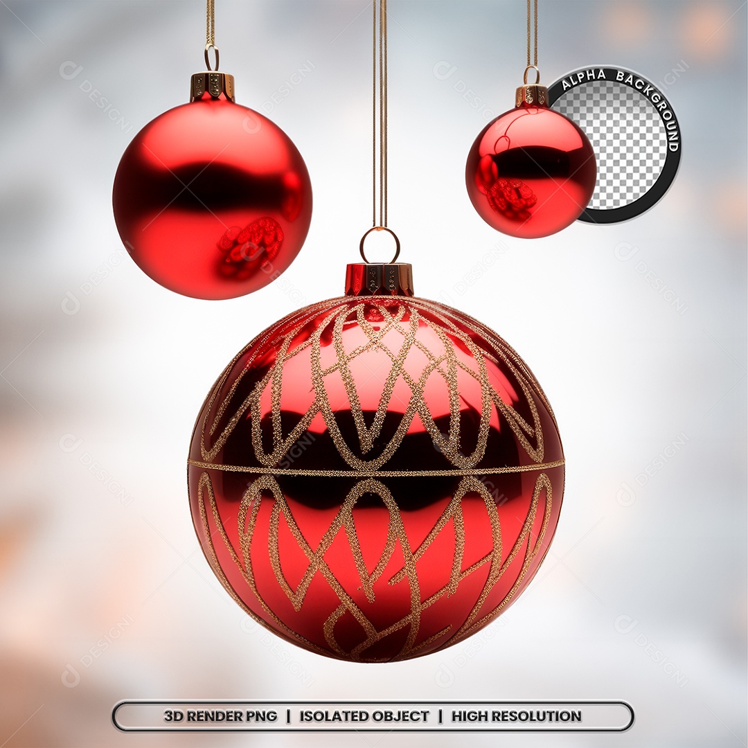 Elemento 3D Bola Vermelha Decoração de Natal para Composição PSD