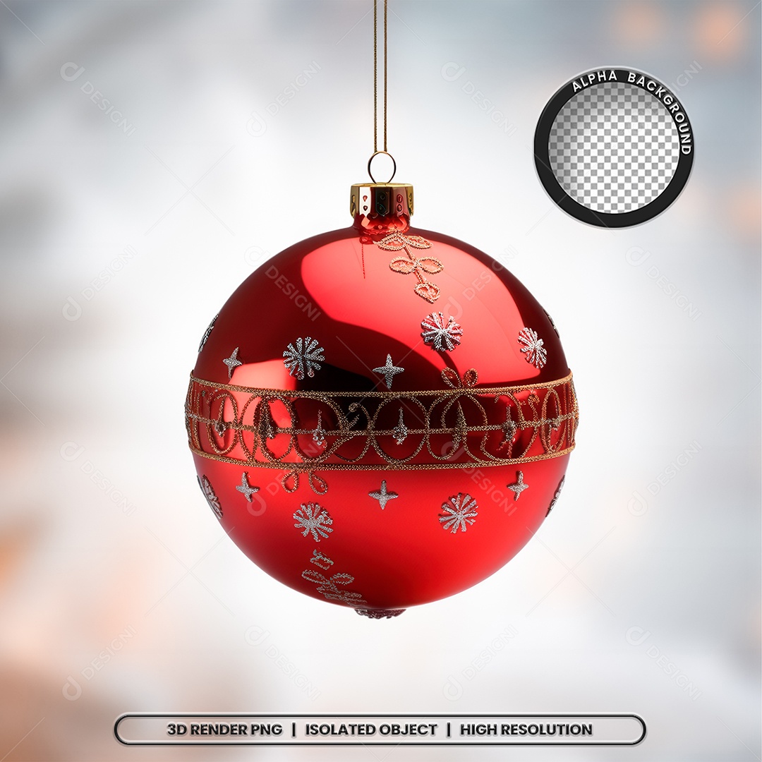 Elemento 3D Bola Vermelha Decoração de Natal para Composição PSD