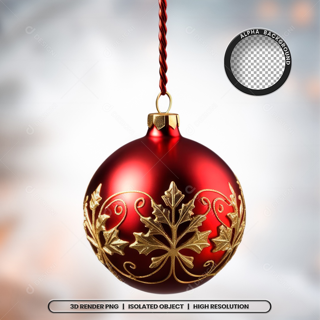Bola Vermelha Com Detalhes Dourado Elemento 3D Decoração Natal para Composição PSD