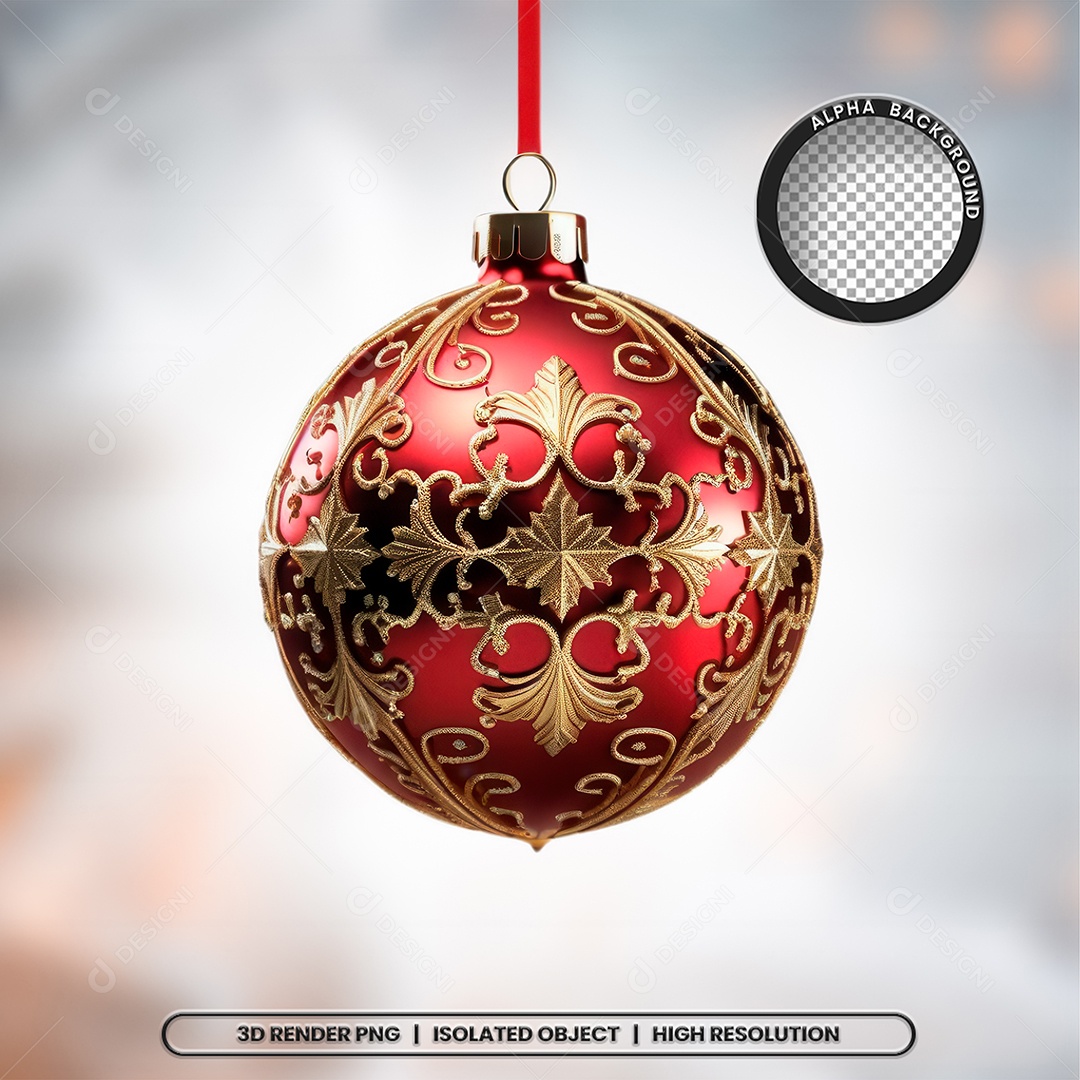 Bola Vermelha Com Detalhes Dourado Elemento 3D Decoração Natal para Composição PSD