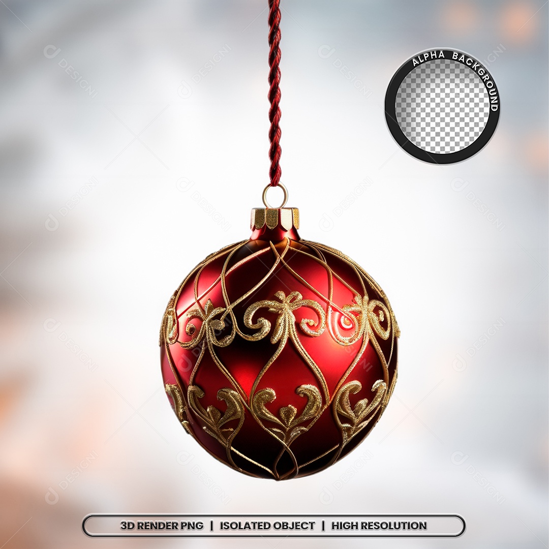 Red Ball With Golden Details 3D Element Christmas Decoration for PSD Composition