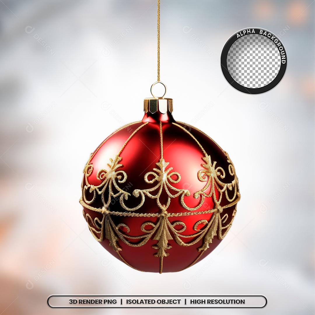 Bola Vermelha Com Detalhes Dourado Elemento 3D Decoração Natal para Composição PSD