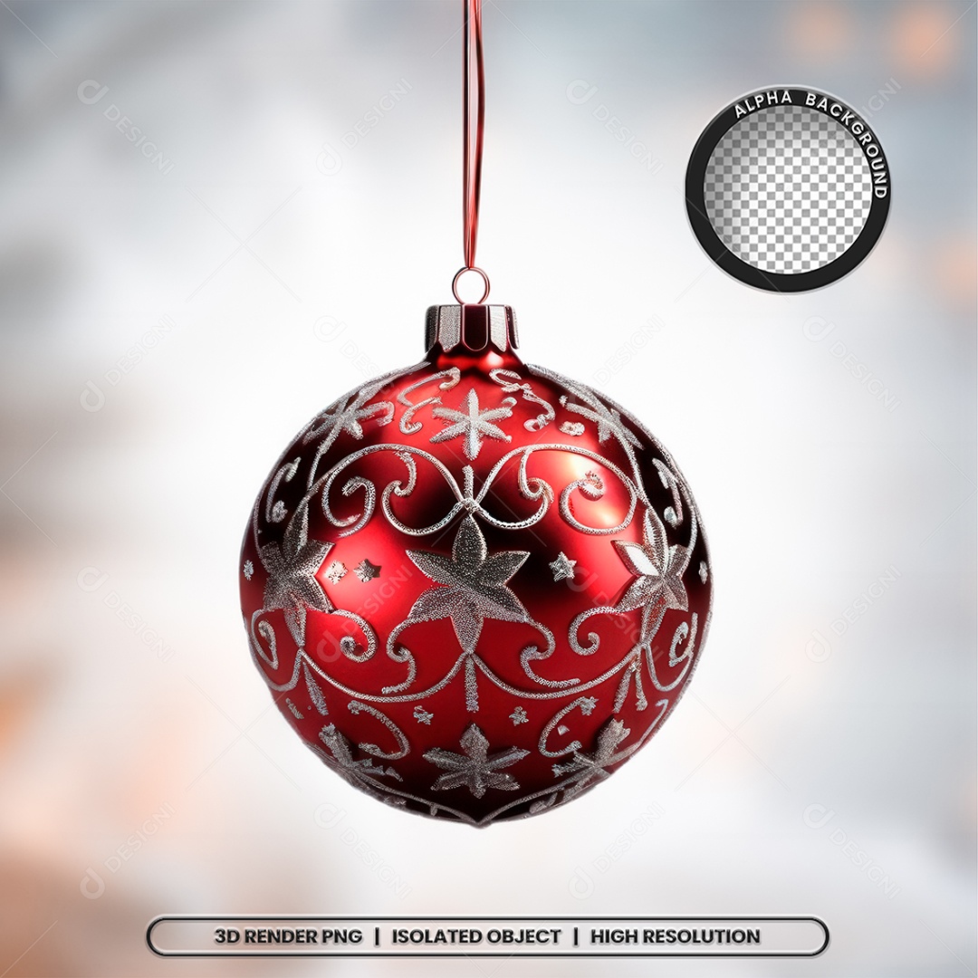 Bola Vermelha Com Detalhes Prata Elemento 3D Decoração Natal para Composição PSD