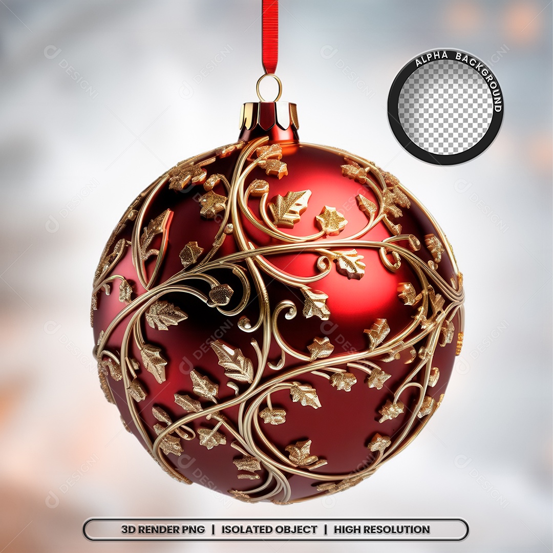 Bola Vermelha Com Detalhes dourado Elemento 3D Decoração Natal para Composição PSD