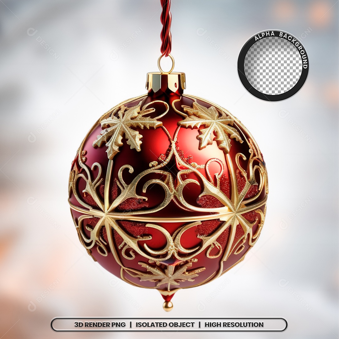 Bola Vermelha Com Detalhes Dourado Elemento 3D Decoração Natal para Composição PSD