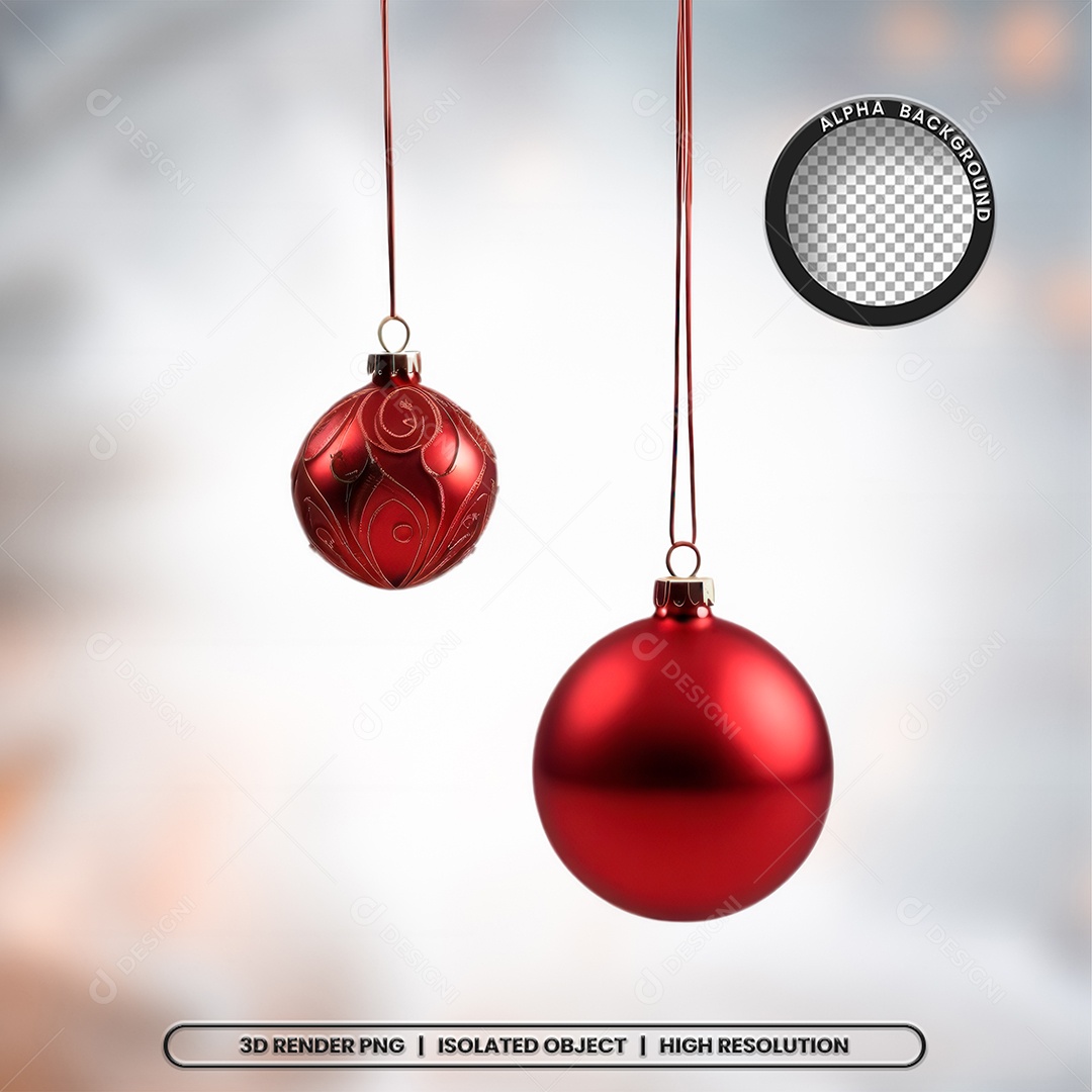 Bola Vermelha Com Detalhes Dourado Elemento 3D Decoração Natal para Composição PSD