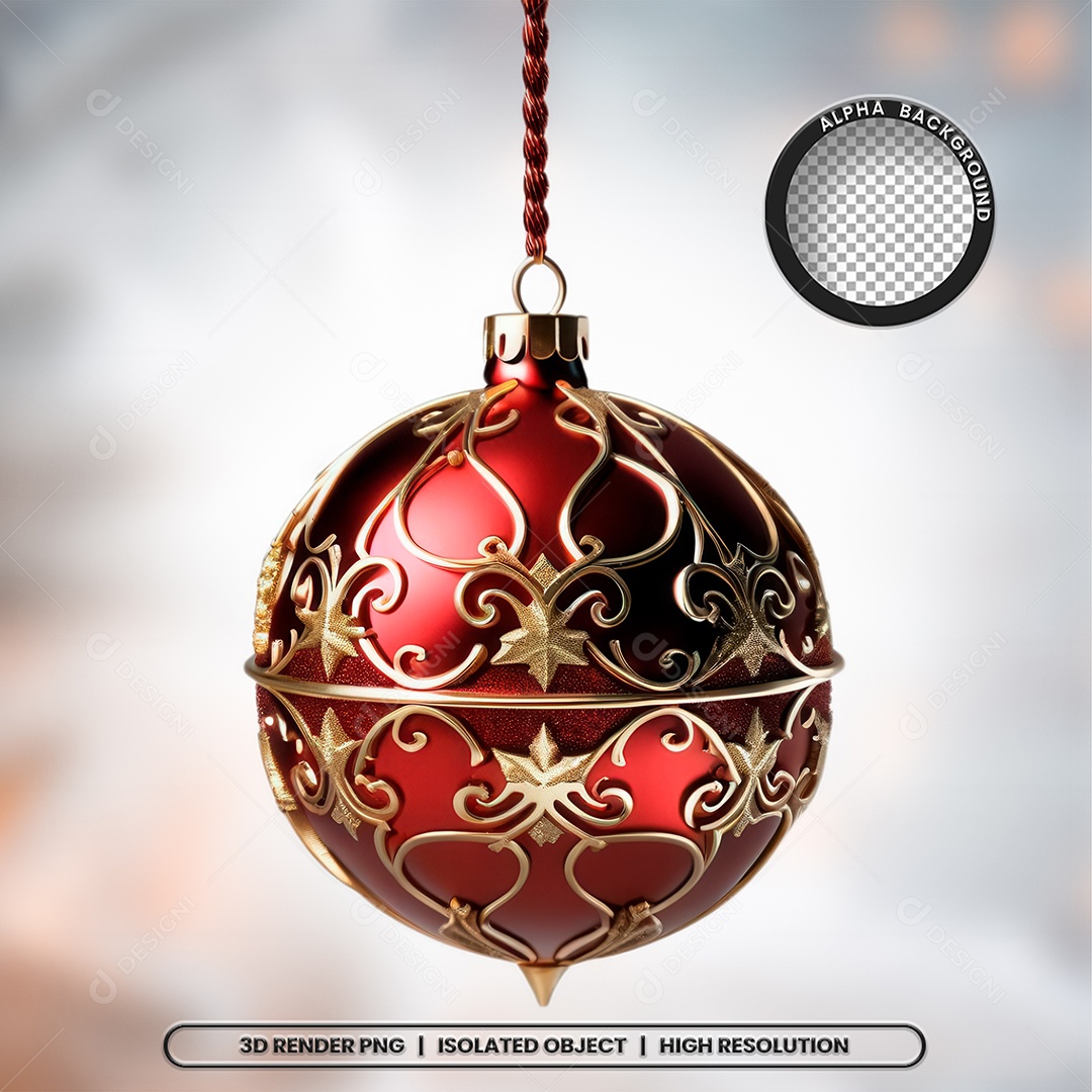 Elemento 3D Bola Vermelha Decoração de Natal para Composição PSD