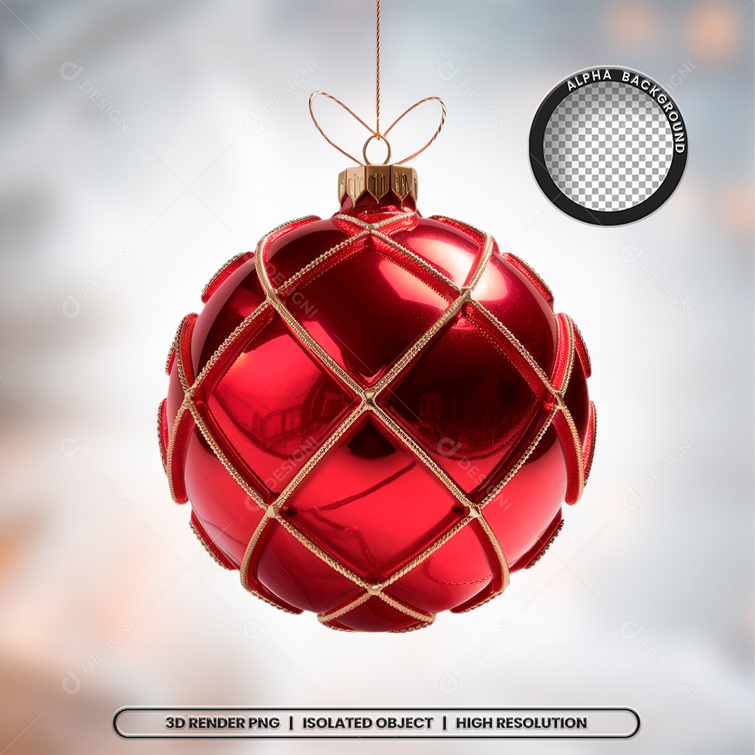Elemento 3D Bola Vermelha Decoração de Natal para Composição PSD