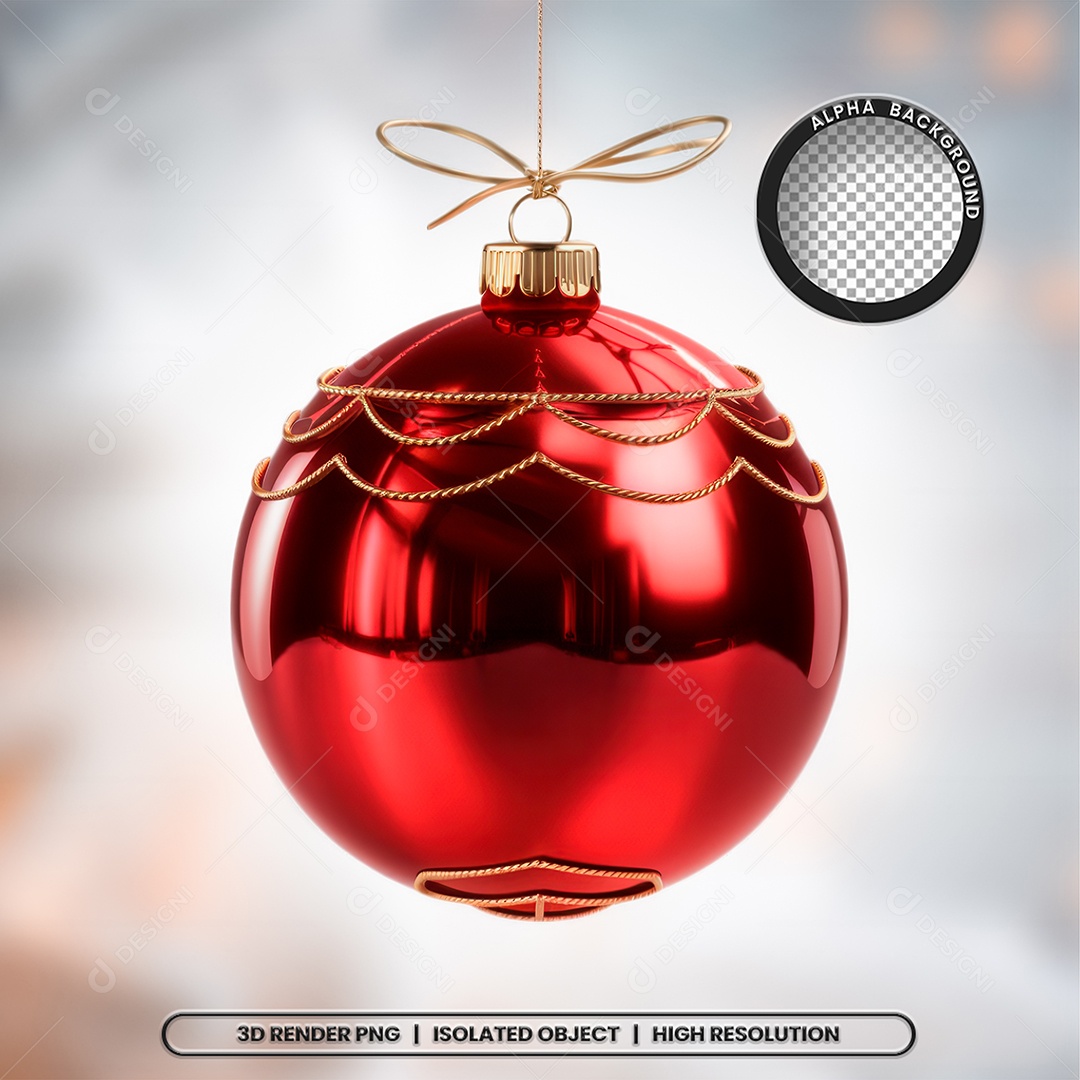 Elemento 3D Bola Vermelha Decoração de Natal para Composição PSD