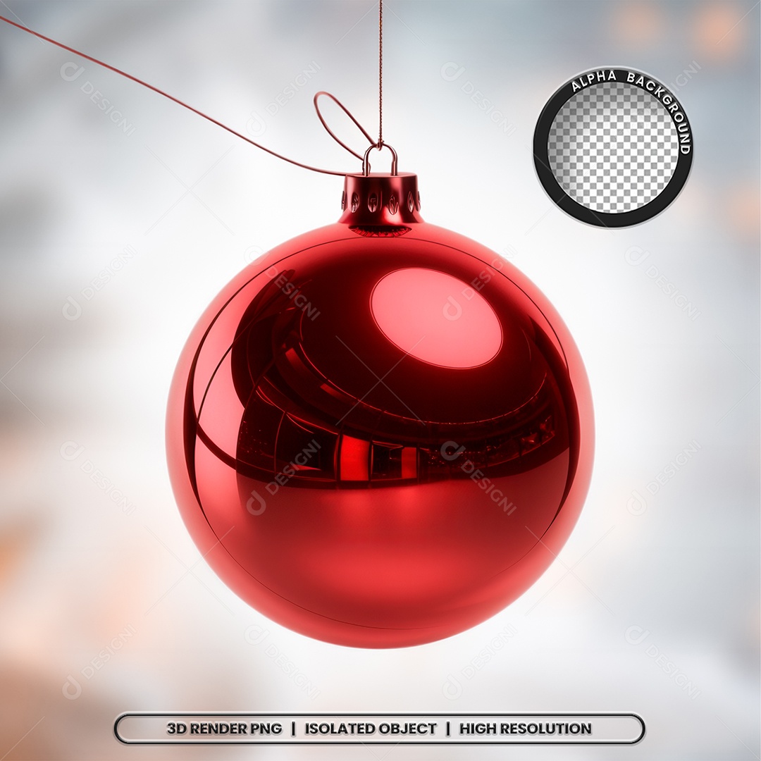 Elemento 3D Bola Vermelha Decoração de Natal para Composição PSD