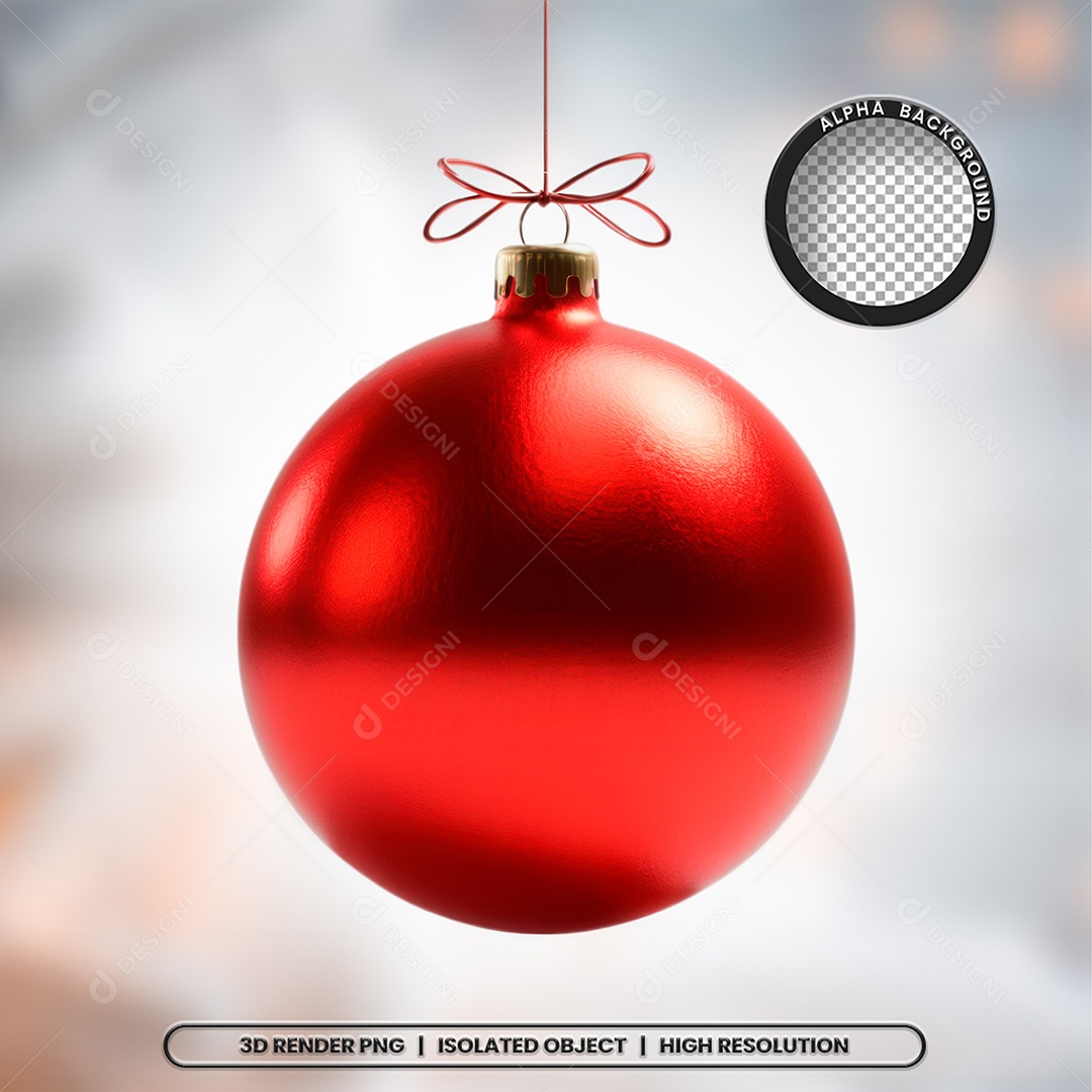 Elemento 3D Bola Vermelha Decoração de Natal para Composição PSD