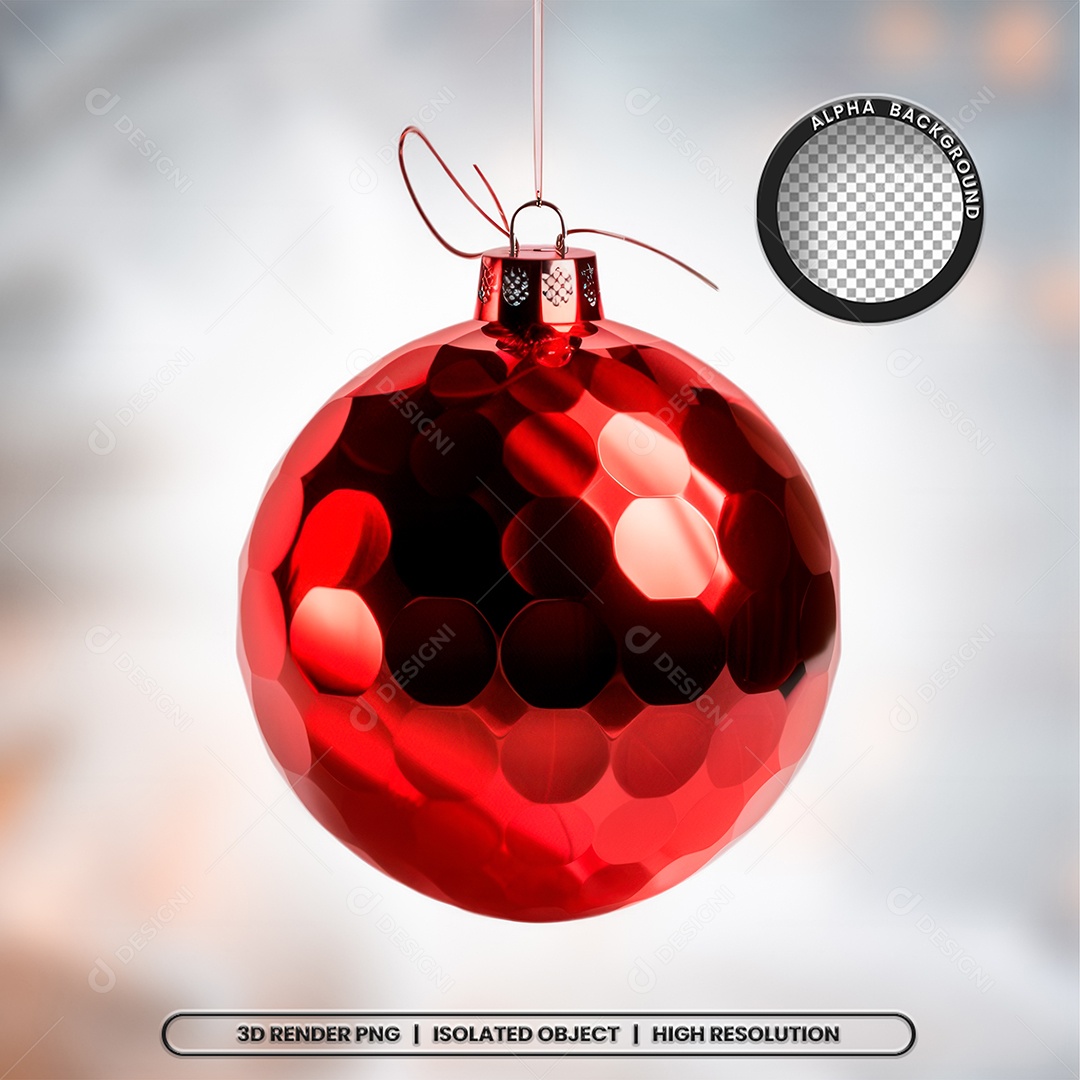 Elemento 3D Bola Vermelha Decoração de Natal para Composição PSD