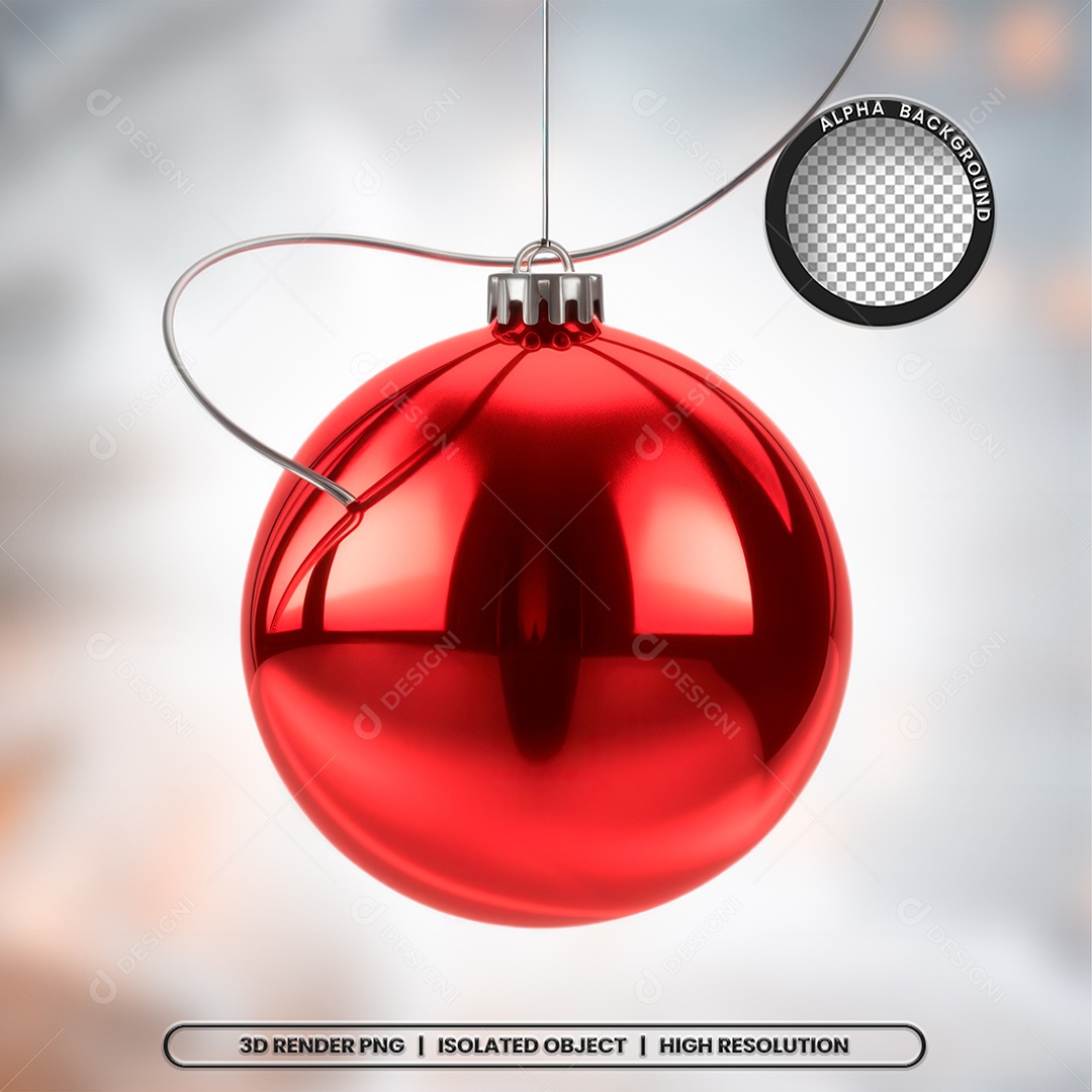 Elemento 3D Bola Vermelha Decoração de Natal para Composição PSD