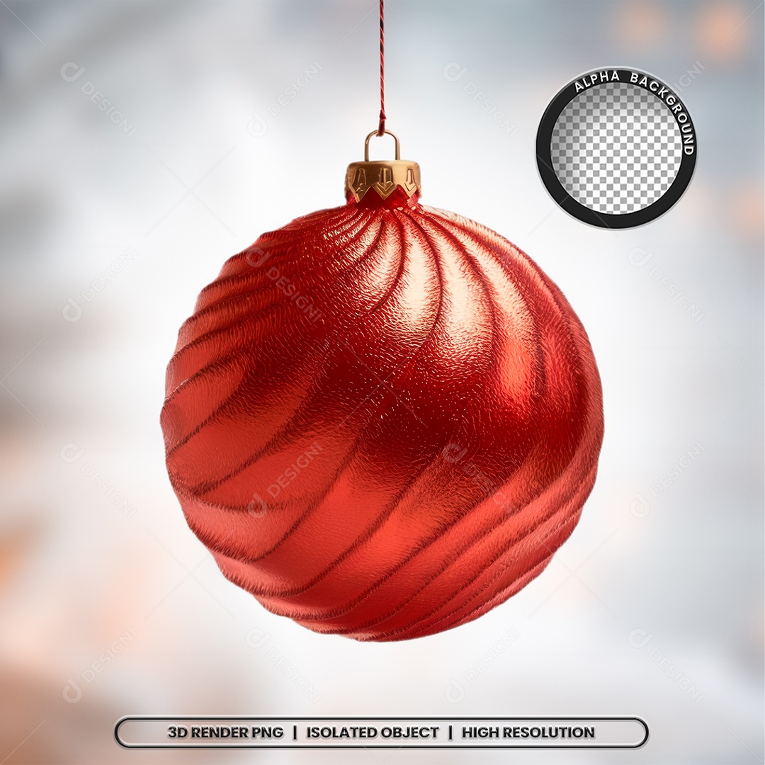 Elemento 3D Bola Vermelha Decoração de Natal para Composição PSD